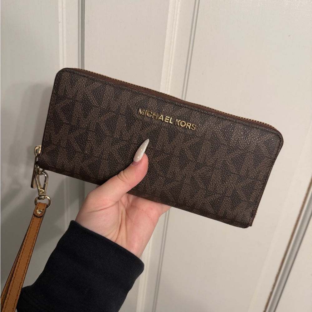 Michael Kors Dark Brown Logo Wristlet